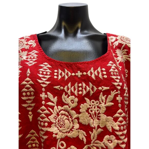 Johnny Was Los Angeles Embroidered Blouse Red XL - Picture 5 of 6